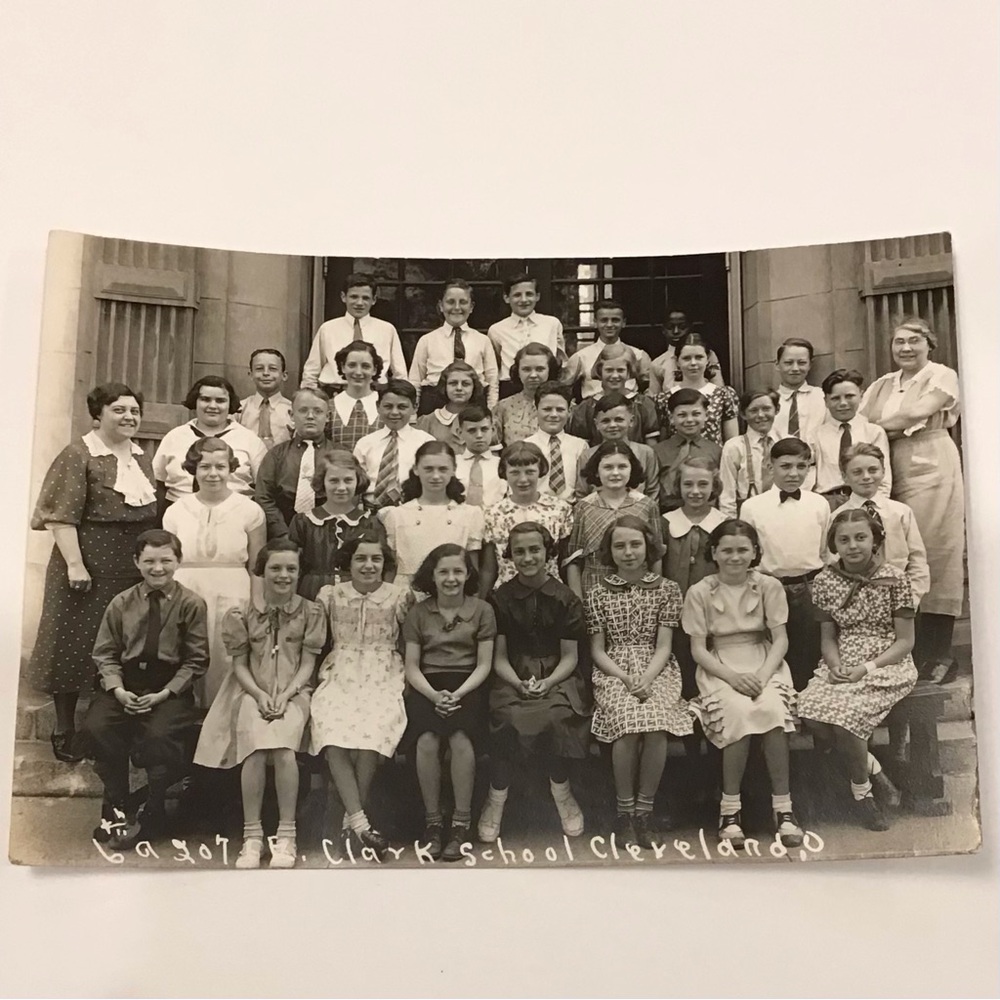 Antique Vintage 1937 E. Clark School Cleveland OH Group Photo Children Students